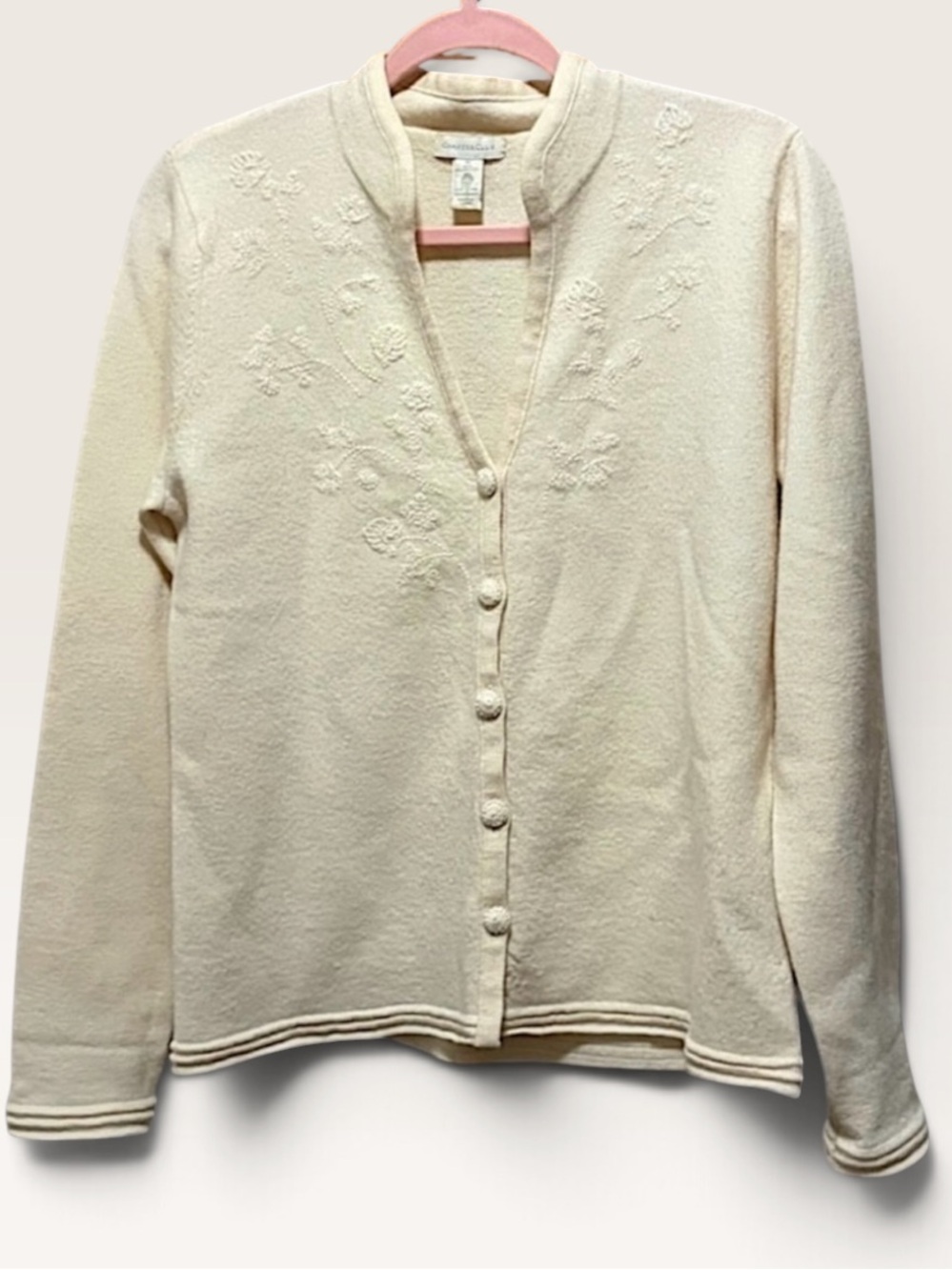 Charter Club 100% Merino Wool Embroidered Cardigan Women’s M Ivory